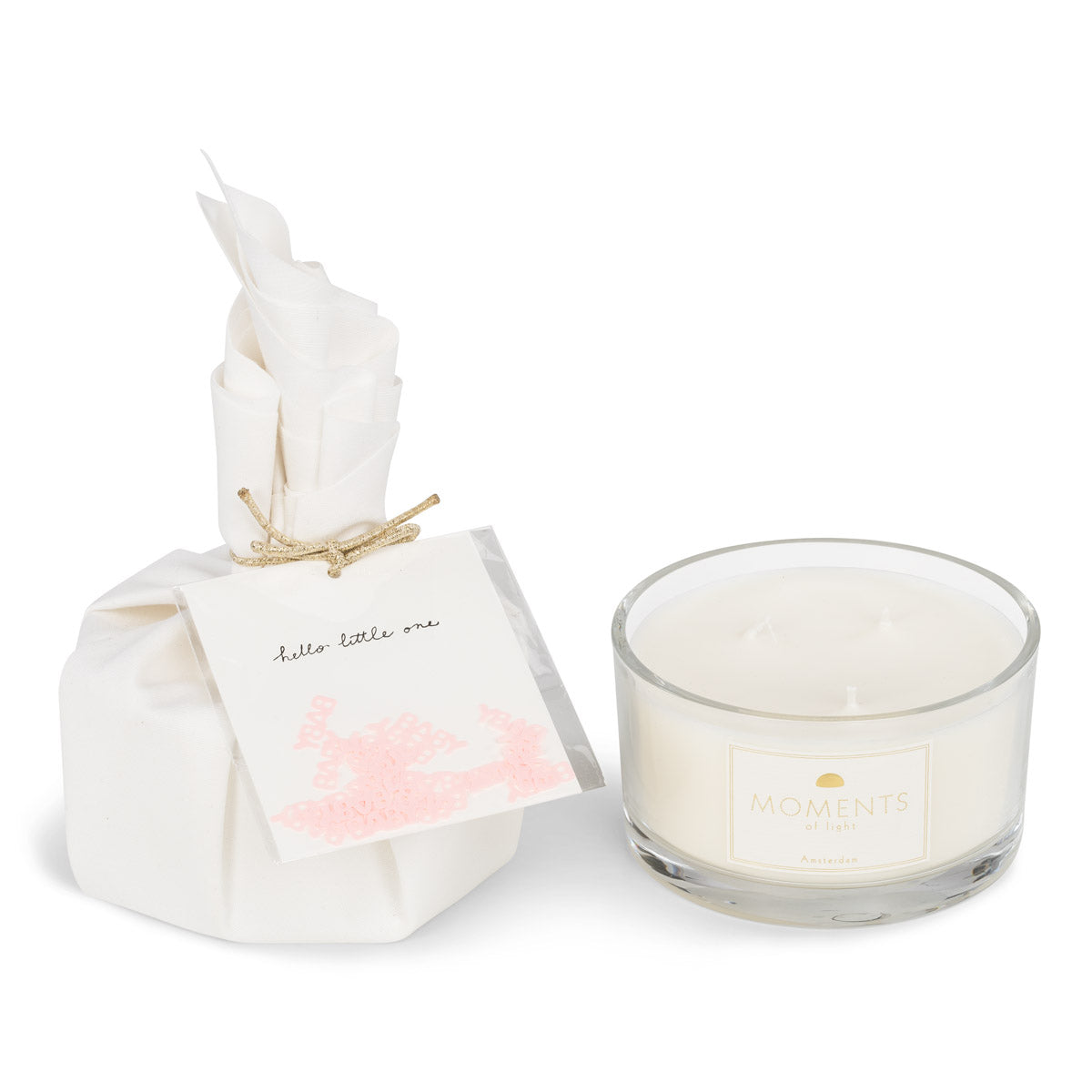 Big Gift Wrapped Birth Candle 'Hello Little One'